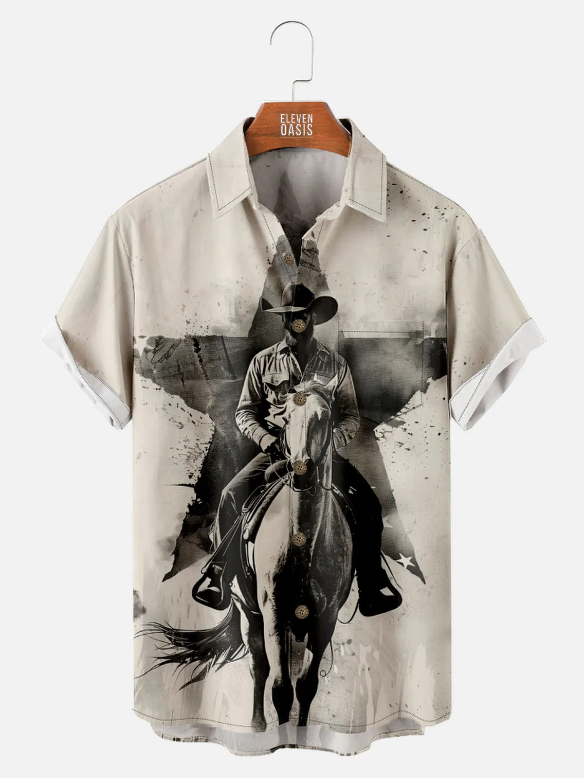 Men's Vintage Western Horseback Rider Short Sleeve Shirt sold by Eleven Oasis