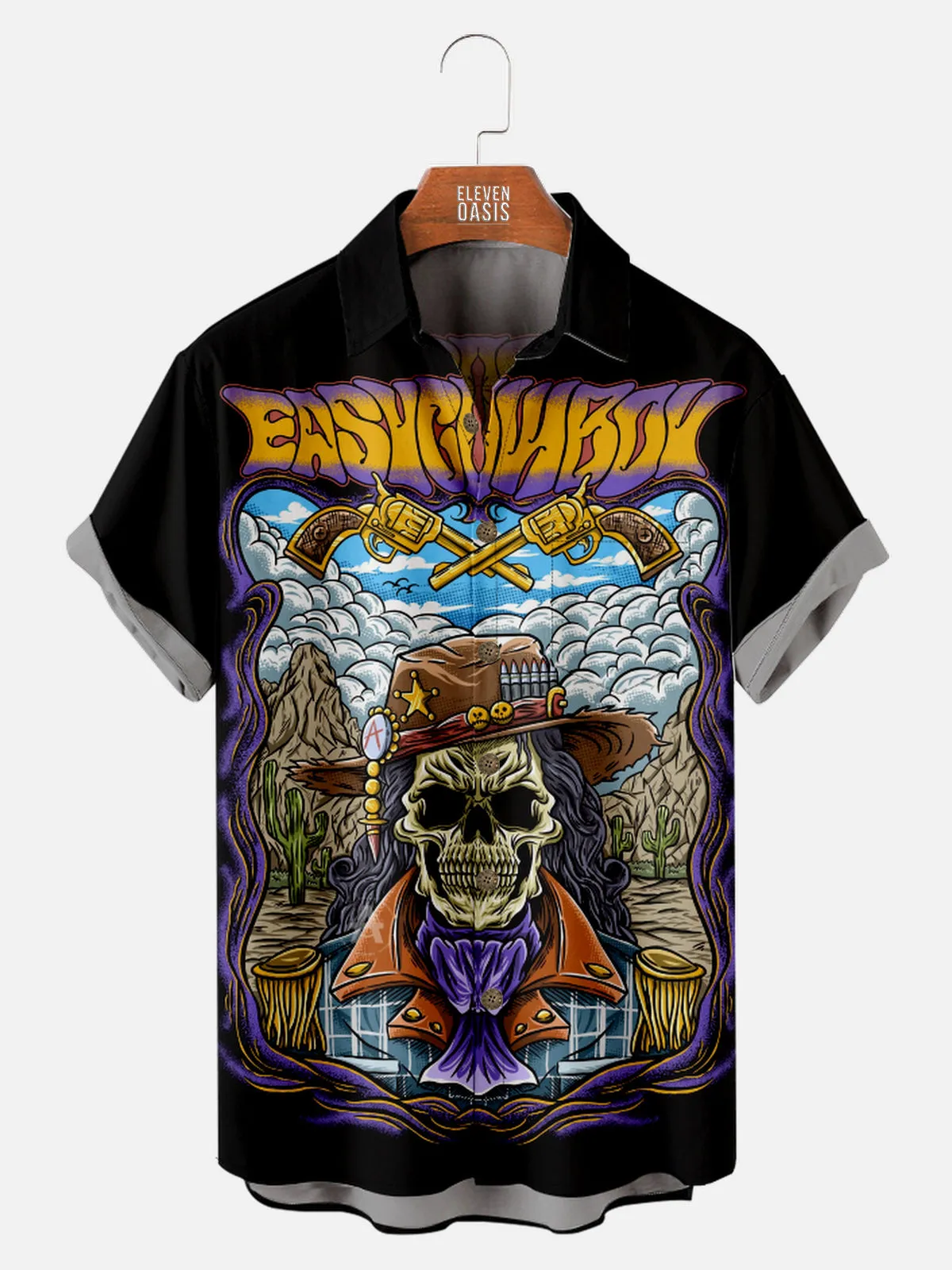 Men's Western Outlaw Skeleton Desert Short Sleeve Shirt sold by Eleven Oasis