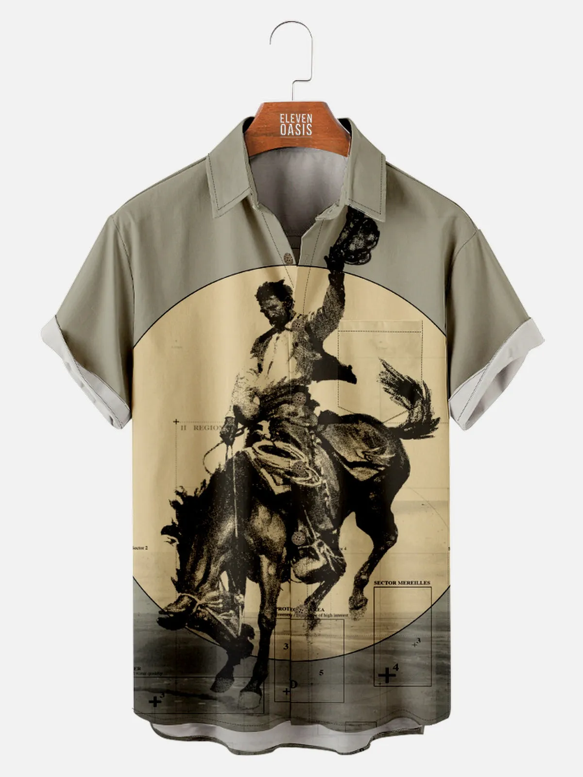 Men's Hand Sketched Cowboy Breaking Horse Short Sleeve Shirt sold by Eleven Oasis