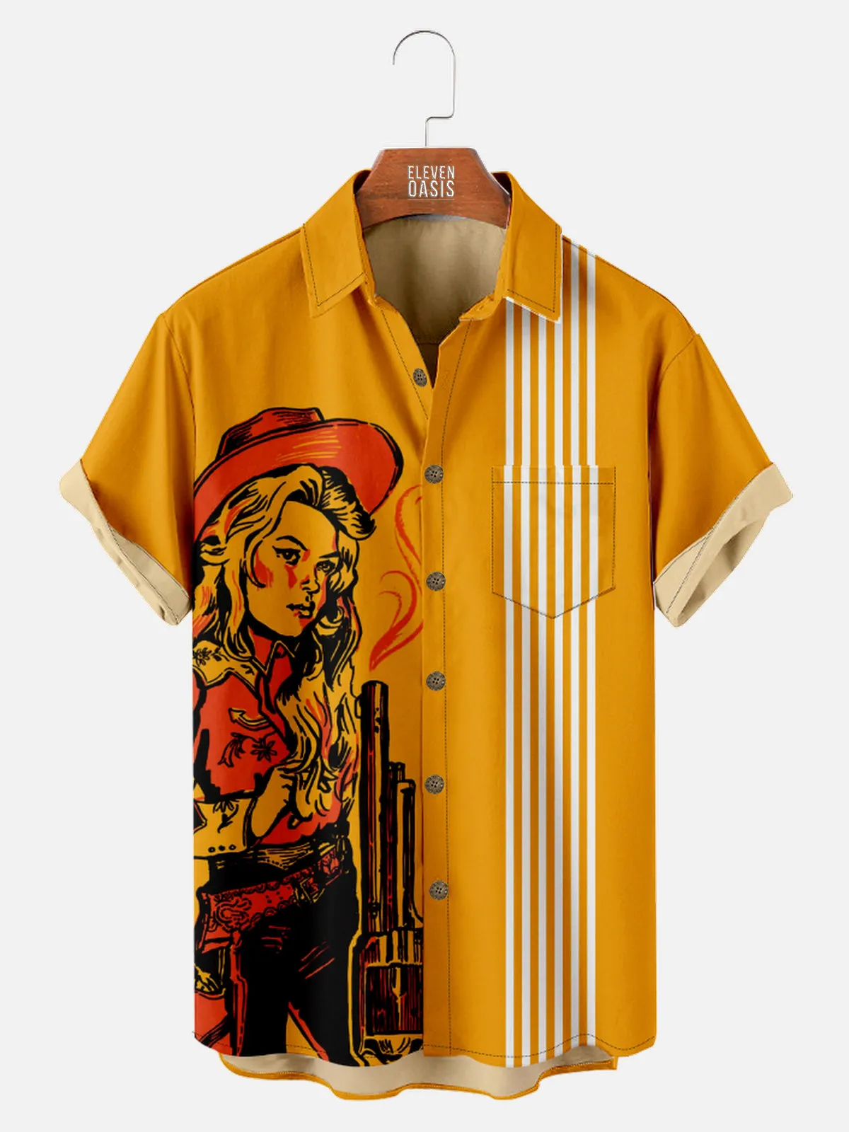 Men's Wild West Cowgirl Gunslinger Short Sleeve Shirt sold by Eleven Oasis
