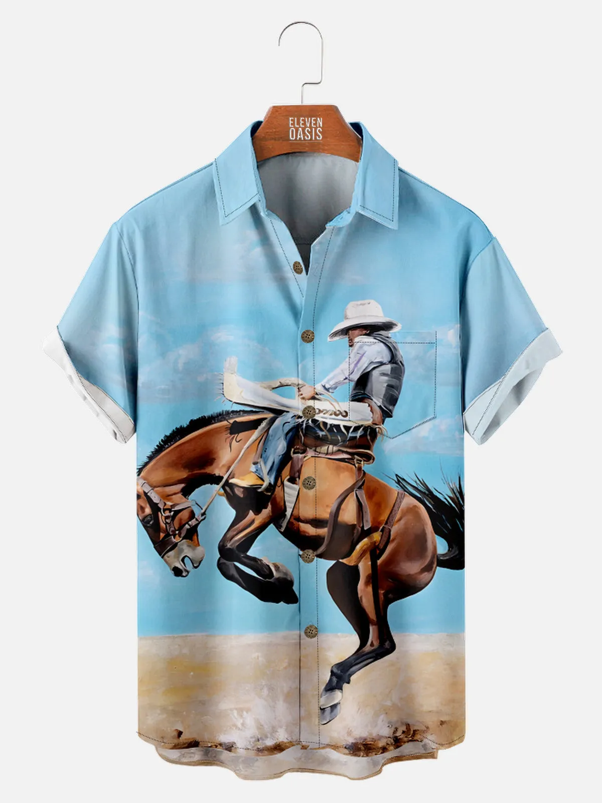 Men's Cowboy Riding a Horse in the Desert Short Sleeve Shirt sold by Eleven Oasis