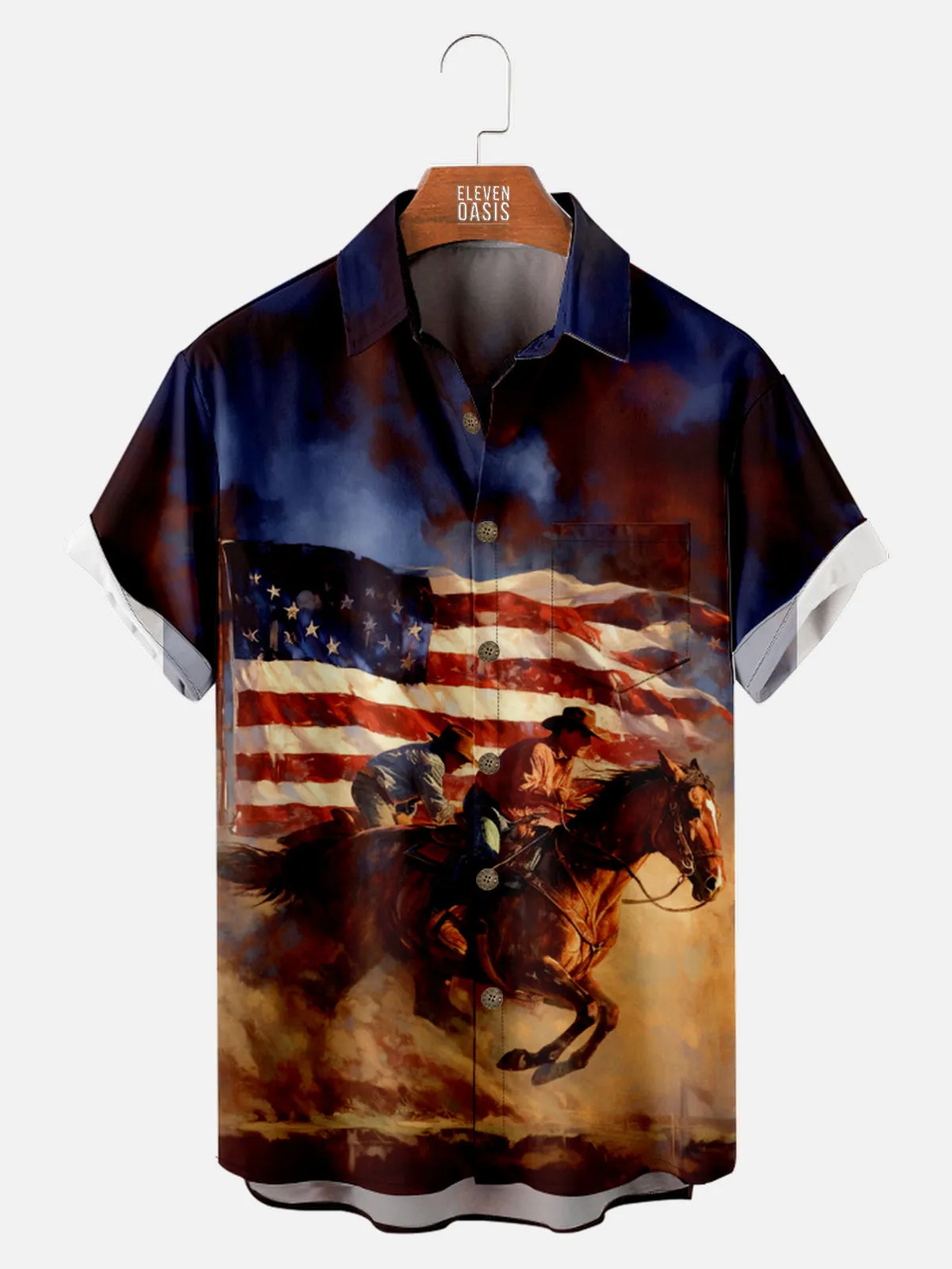 Men's Western Riders American Flag Short Sleeve Shirt sold by Eleven Oasis