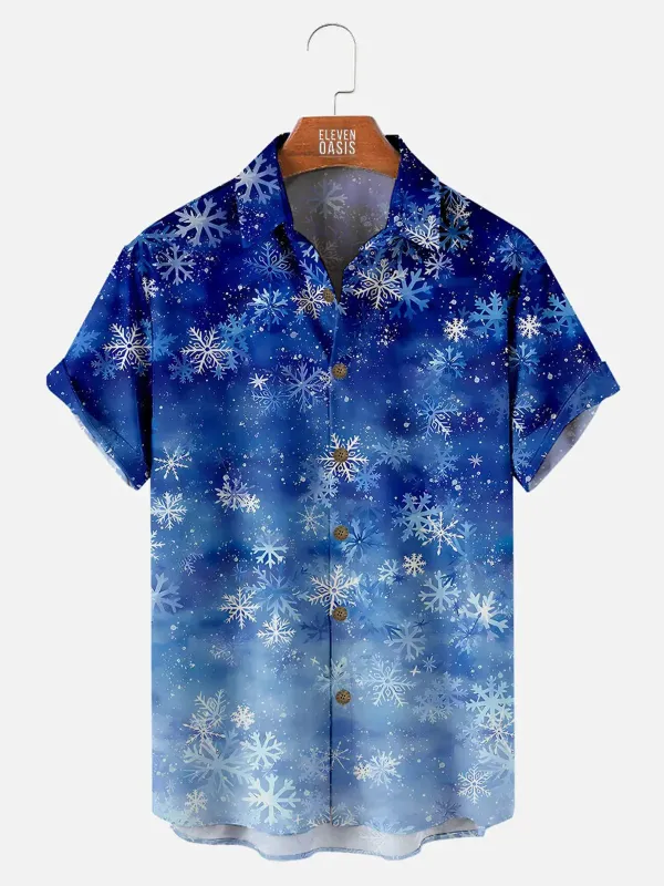 Tall Men's Snowflake Pattern Short Sleeve Shirt sold by Eleven Oasis