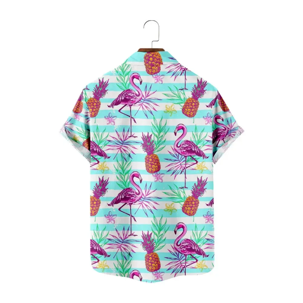 Tall Men's Flamingo Pineapple Tropical Hawaiian Short Sleeve Shirt sold by Eleven Oasis product image thumbnail 2