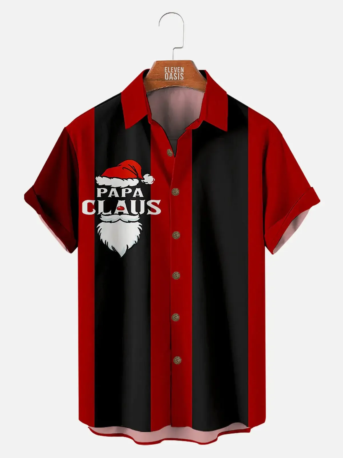 Tall Men's Papa Claus Striped Short Sleeve Shirt sold by Eleven Oasis