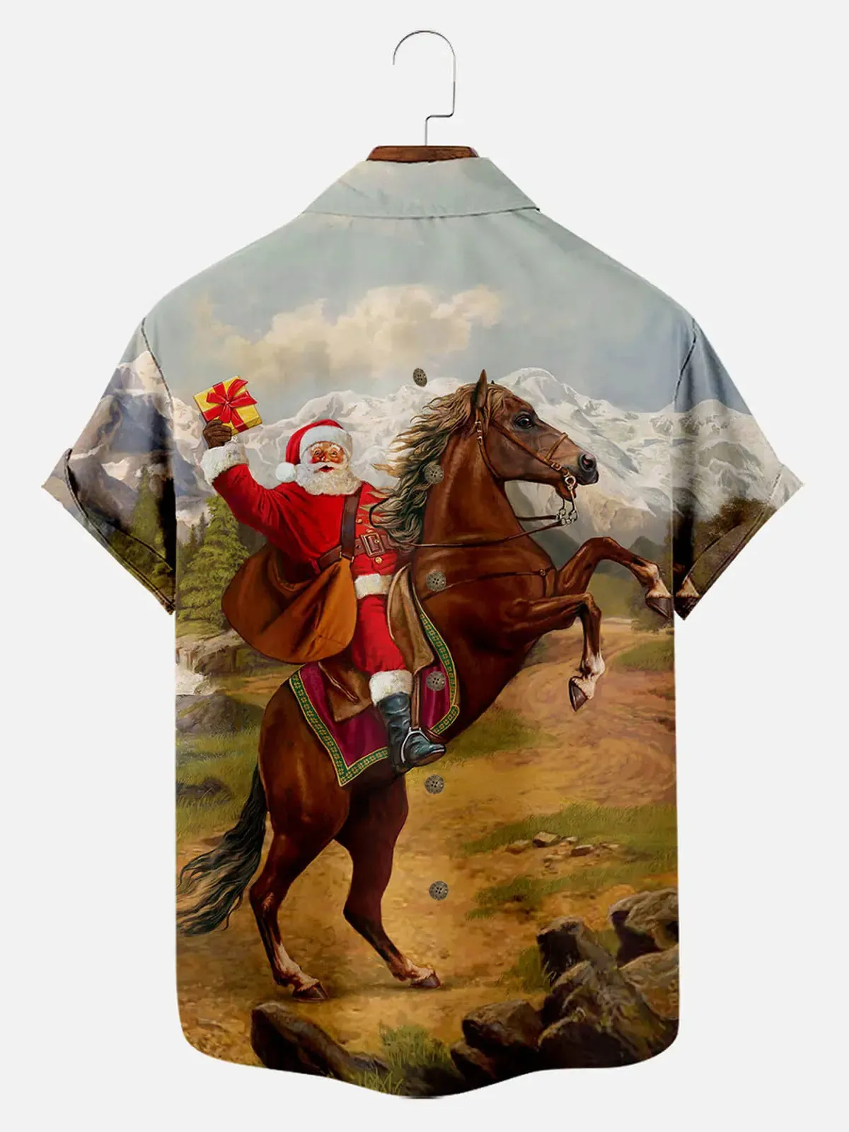 Tall Men's Christmas Santa Cowboy Horse Short Sleeve Shirt sold by Eleven Oasis product image thumbnail 2