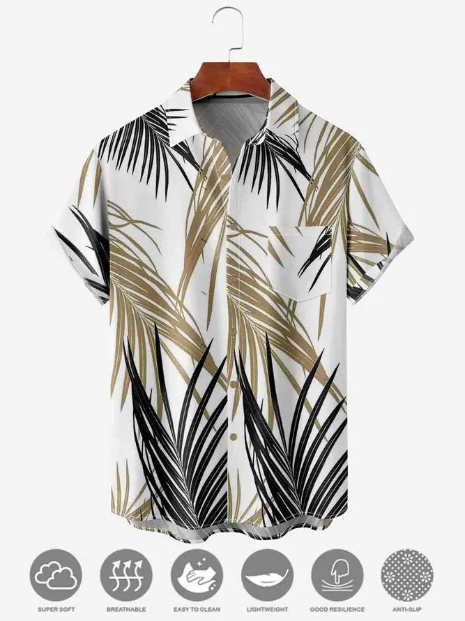 Tall Men's Leaf Print Moisture Wicking Fabric Trendy Lapel Short Sleeve Shirt sold by Eleven Oasis product image thumbnail 2