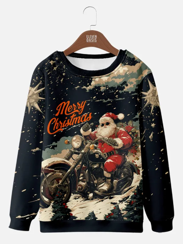 Vintage-Look Santa on a Motorcycle Merry Christmas Sweatshirt sold by Eleven Oasis