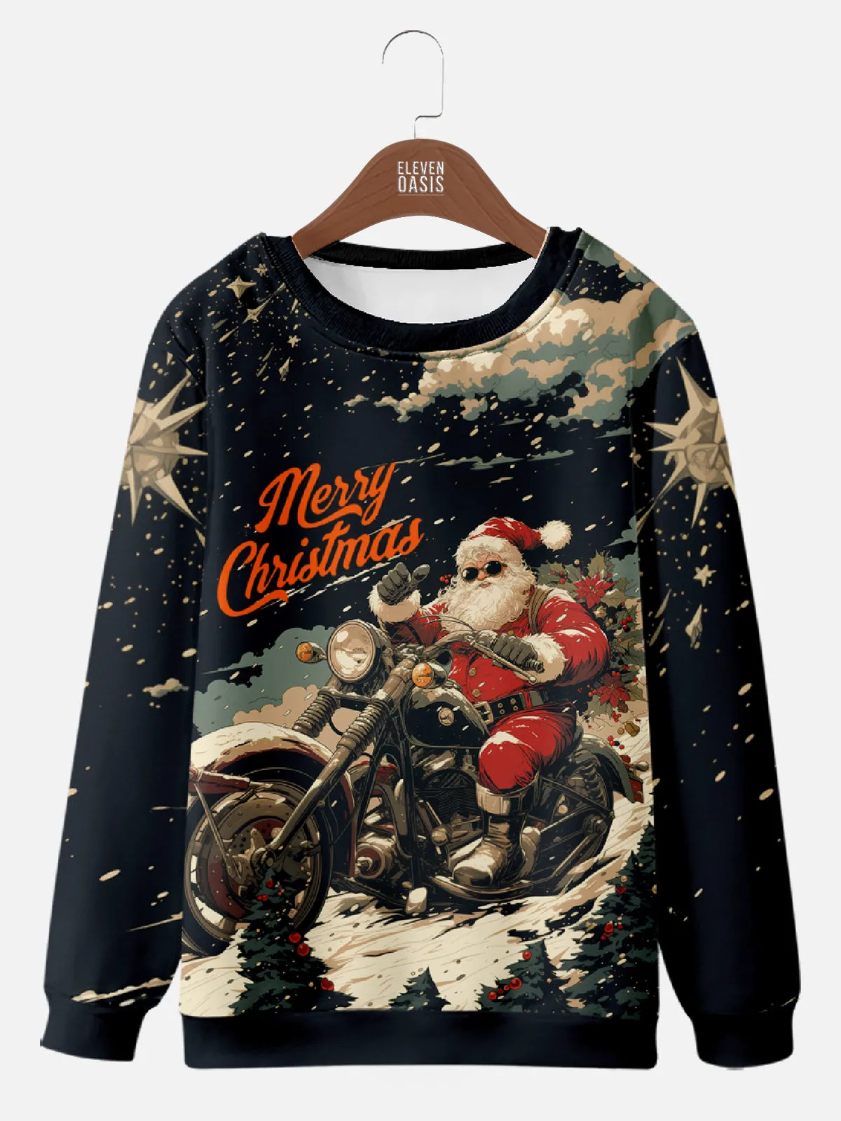 Vintage-Look Santa on a Motorcycle Merry Christmas Sweatshirt sold by Eleven Oasis
