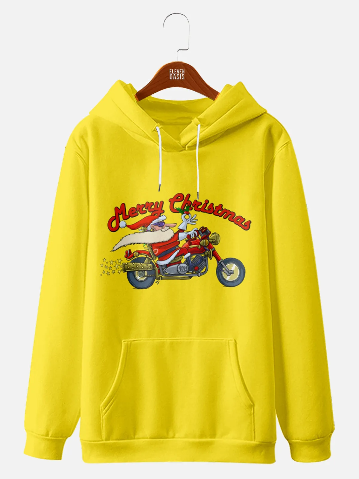 Santa on a Motorcycle Merry Christmas Yellow Hoodie sold by Eleven Oasis