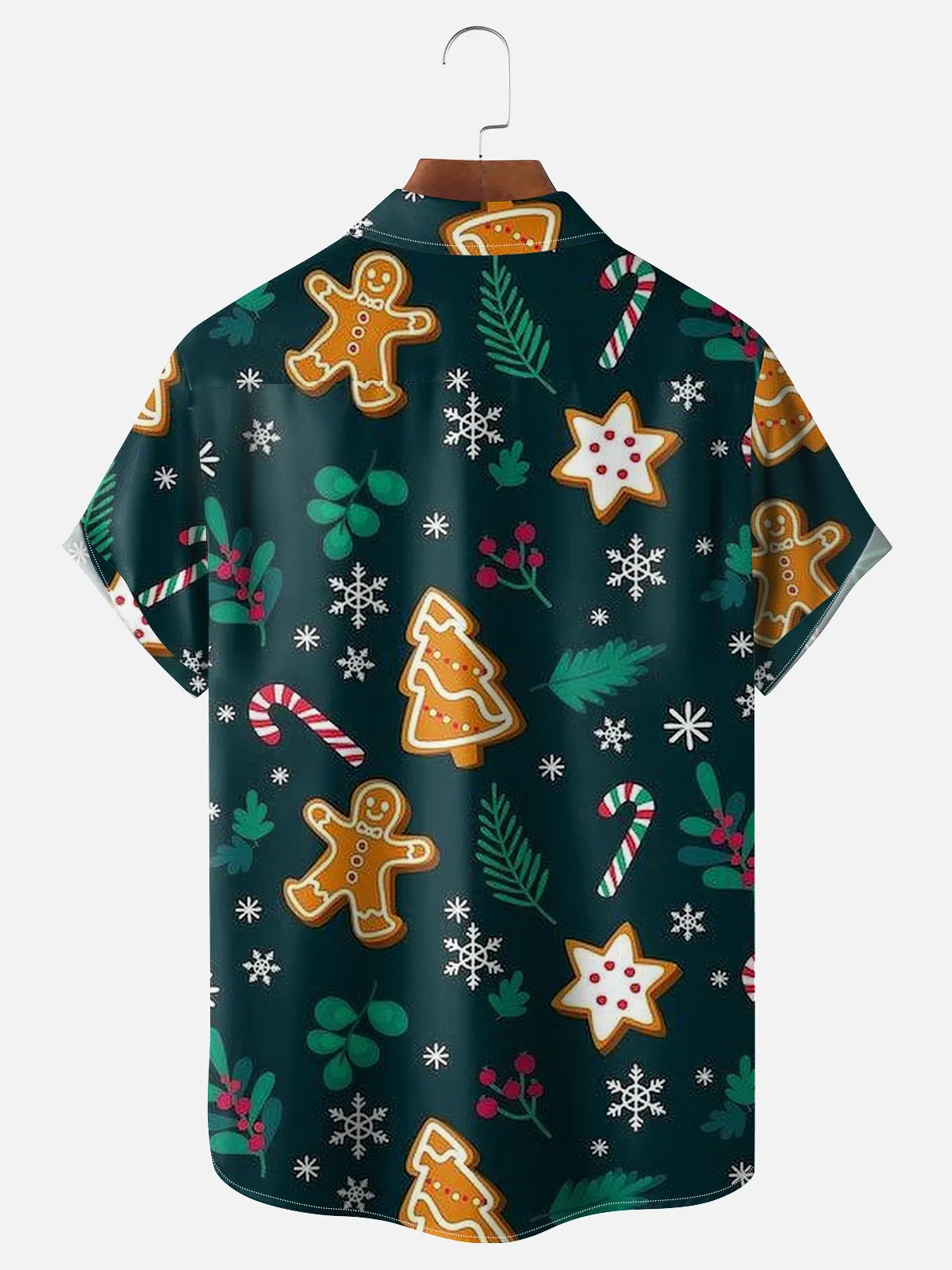 Men's Christmas Stocking and Cookie Print Short Sleeve Shirt sold by Eleven Oasis product image thumbnail 2