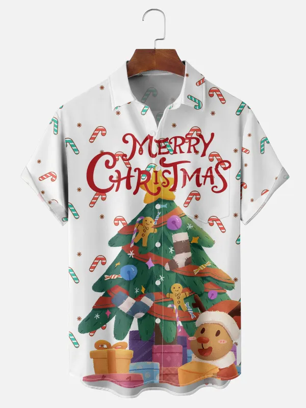 Men's Christmas Tree and Candy Cane Print Short Sleeve Shirt sold by Eleven Oasis