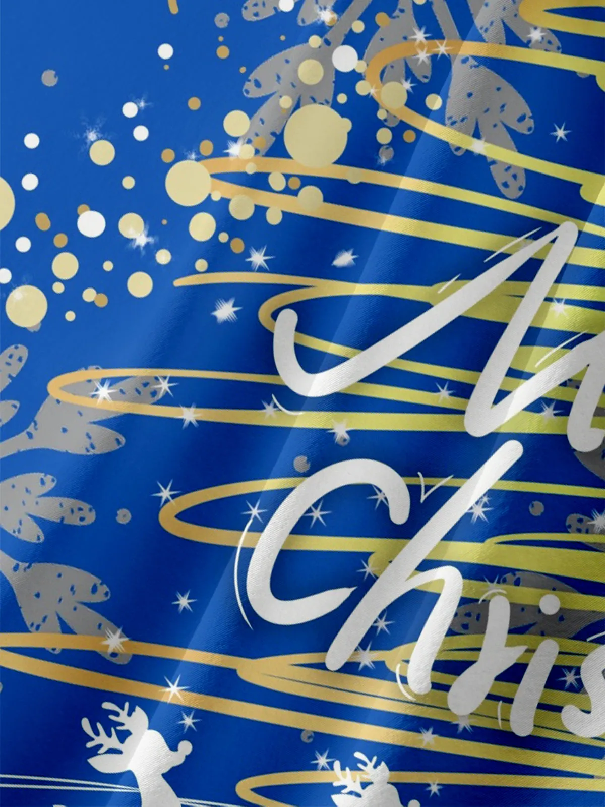 Men's Blue and Gold Christmas Tree Print Short Sleeve Shirt sold by Eleven Oasis product image thumbnail 3