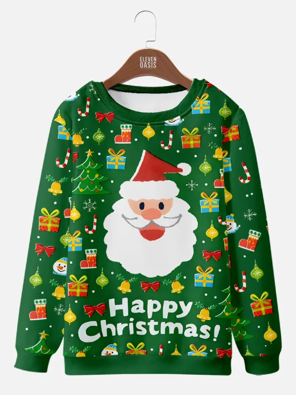 Happy Christmas Smiling Santa Green Sweatshirt sold by Eleven Oasis
