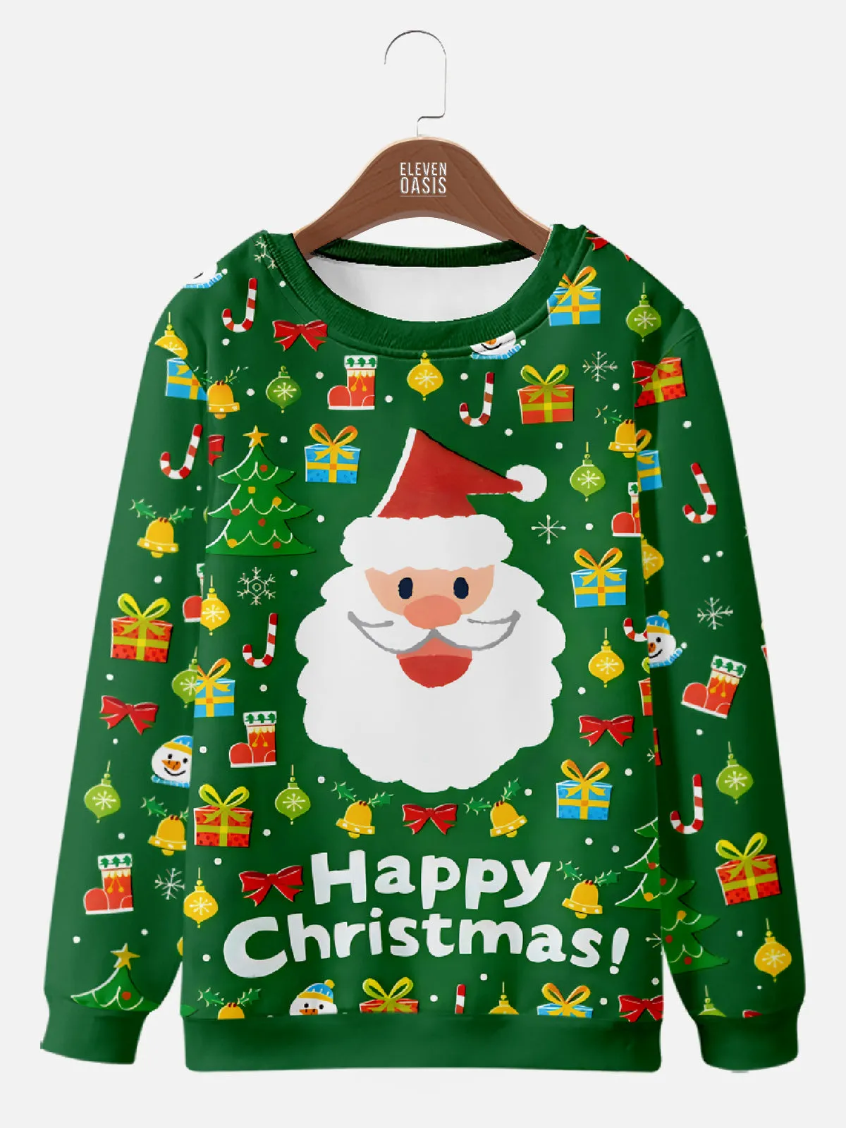 Happy Christmas Smiling Santa Green Sweatshirt sold by Eleven Oasis