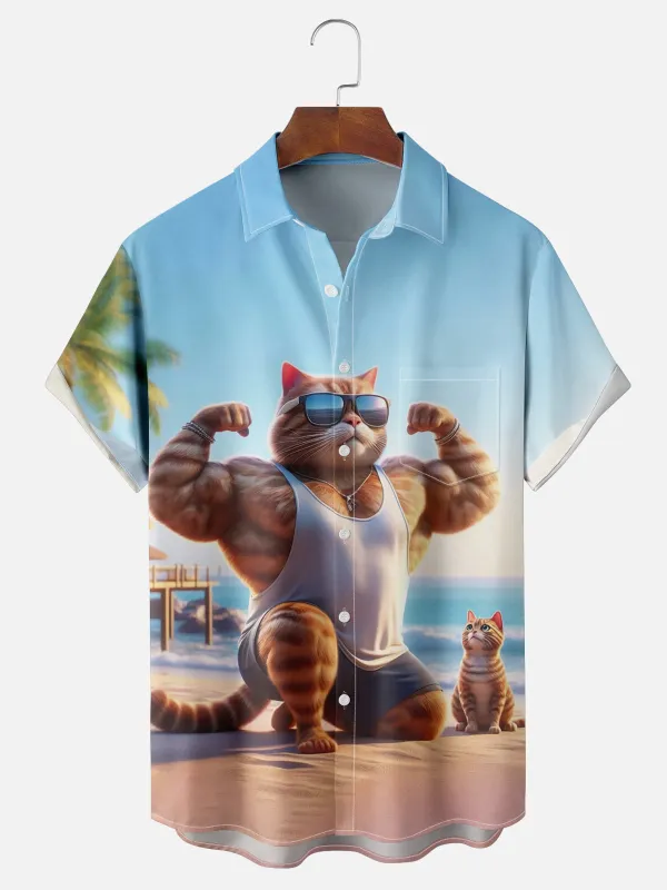 Men's Buff Beach Cat Workout Short Sleeve Shirt sold by Eleven Oasis