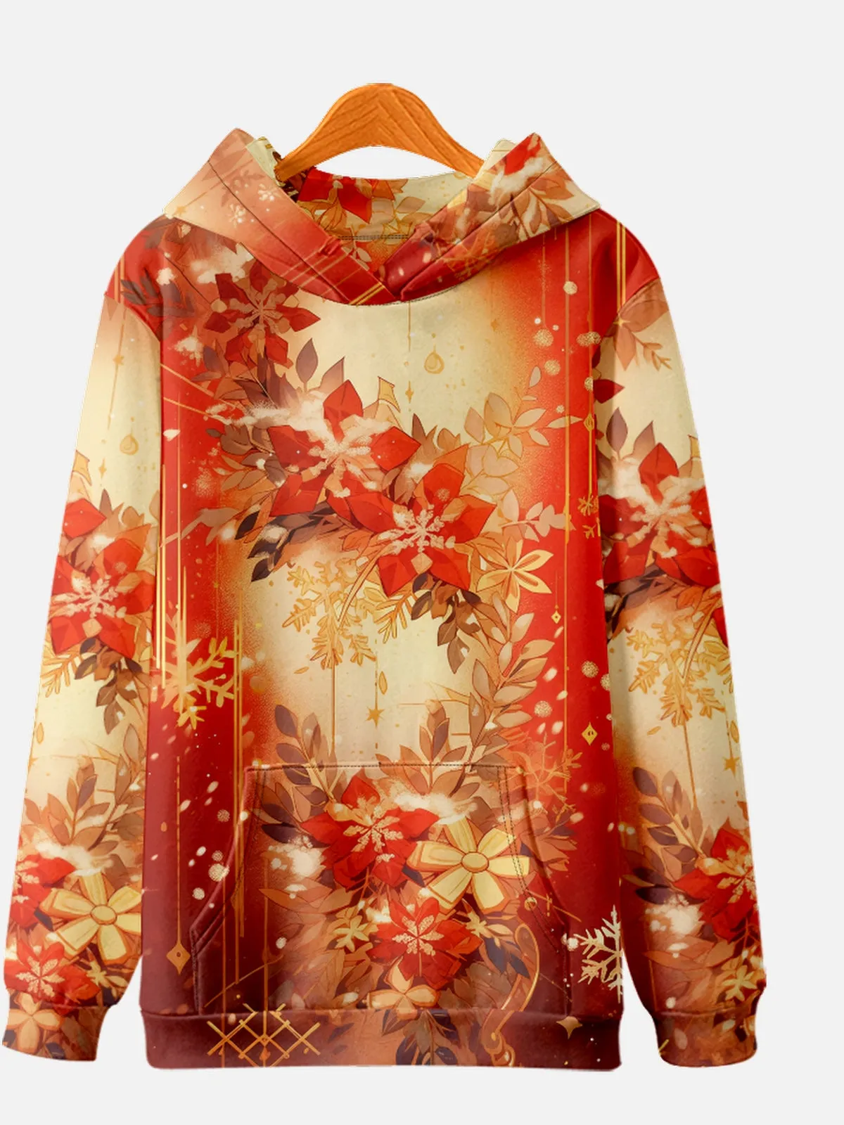 Unisex Red Christmas Garland and Snowflakes Hoodie sold by Eleven Oasis