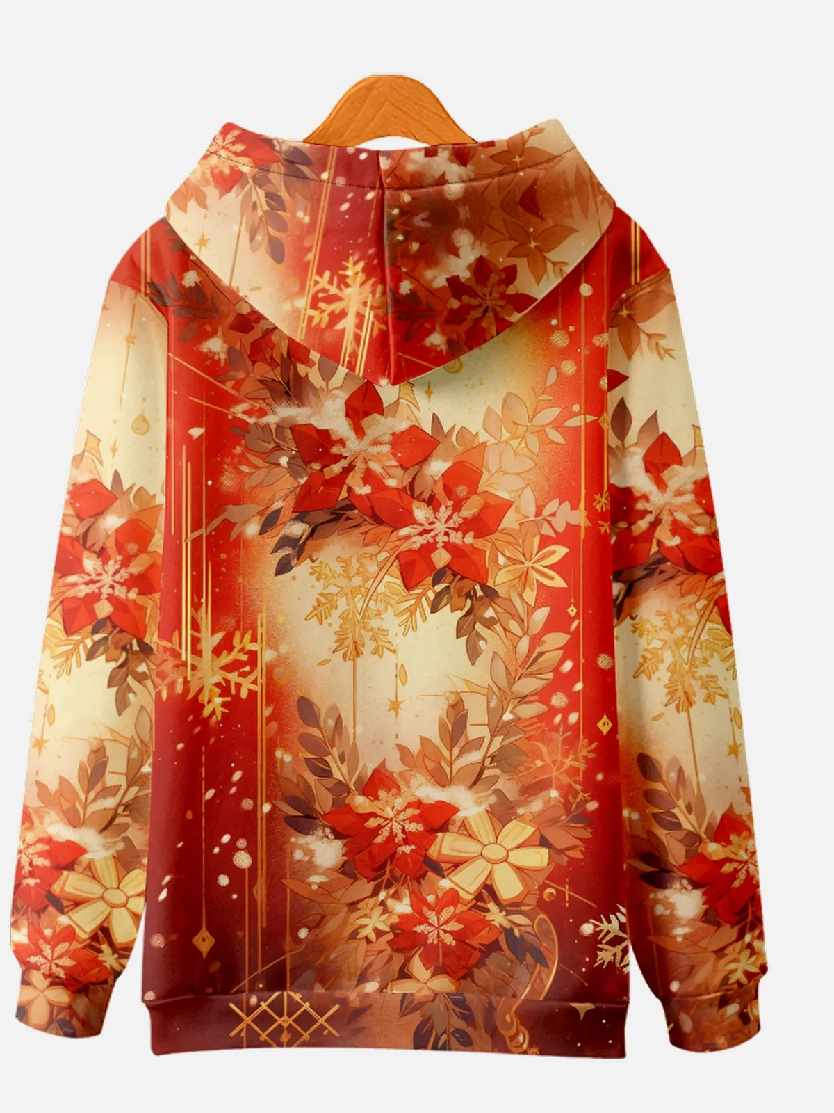 Unisex Red Christmas Garland and Snowflakes Hoodie sold by Eleven Oasis product image thumbnail 2