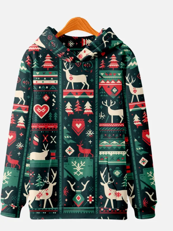 Unisex Christmas Pattern Cozy Reindeer and Tree Hoodie sold by Eleven Oasis