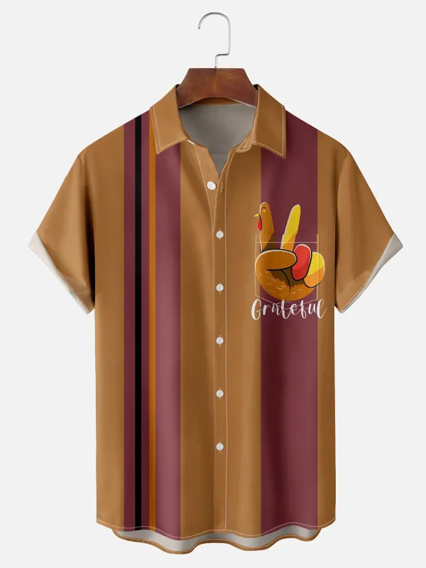 Men's Grateful Turkey Handprint Stripe Short Sleeve Shirt sold by Eleven Oasis