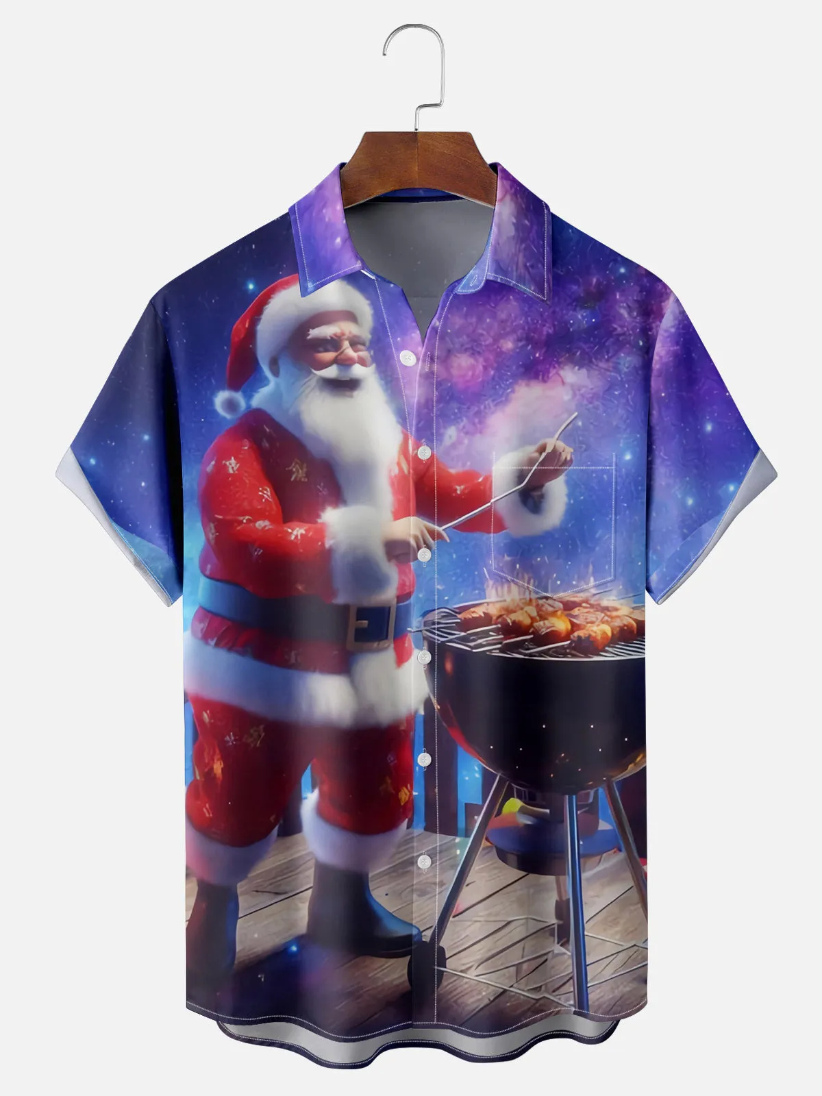 Men's Santa Claus BBQ Christmas Short Sleeve Shirt sold by Eleven Oasis