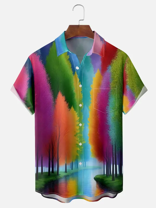 Men's Colors of the Seasons Painted Trees Short Sleeve Shirt sold by Eleven Oasis