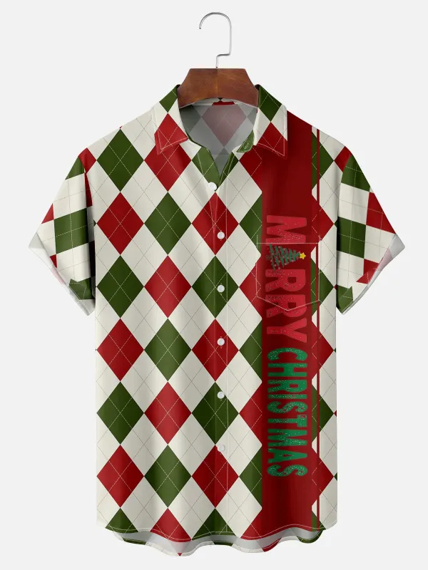Men's Merry Christmas Argyle Short Sleeve Shirt sold by Eleven Oasis