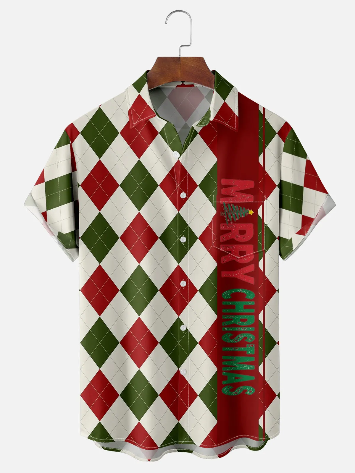 Men's Merry Christmas Argyle Short Sleeve Shirt sold by Eleven Oasis