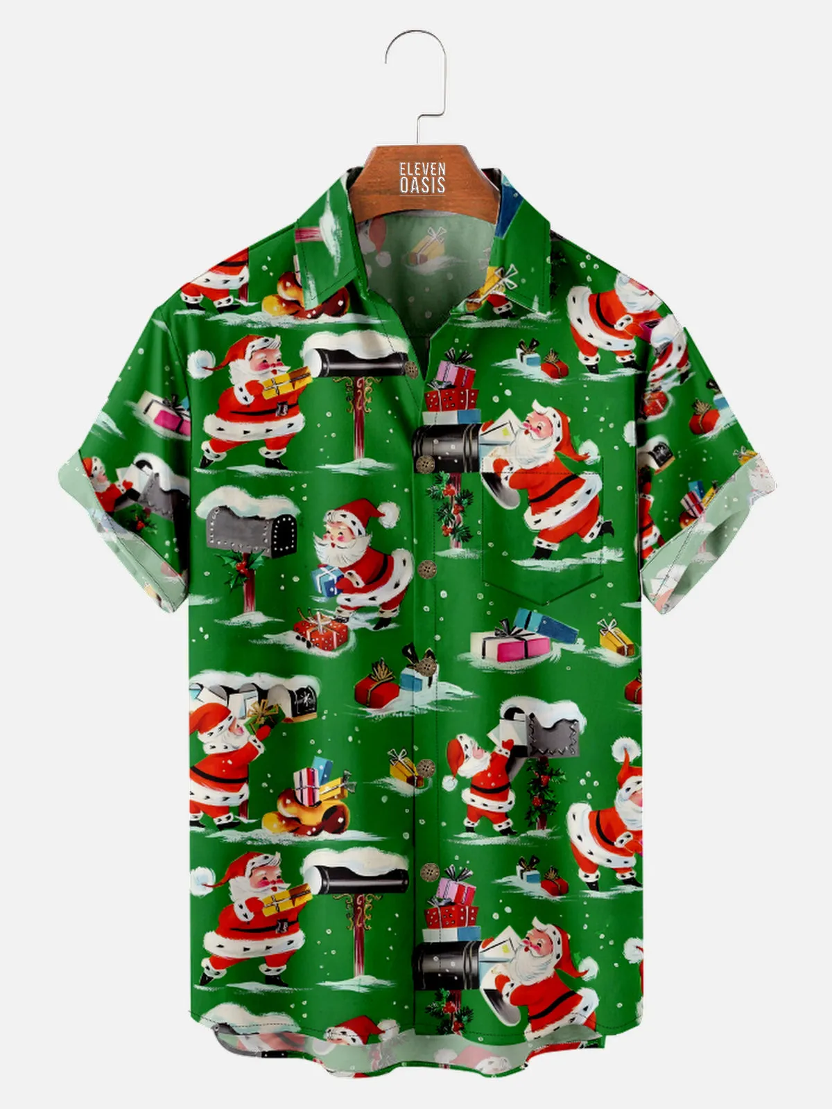 Men's Santa Delivering Presents All Over Print Short Sleeve Shirt sold by Eleven Oasis