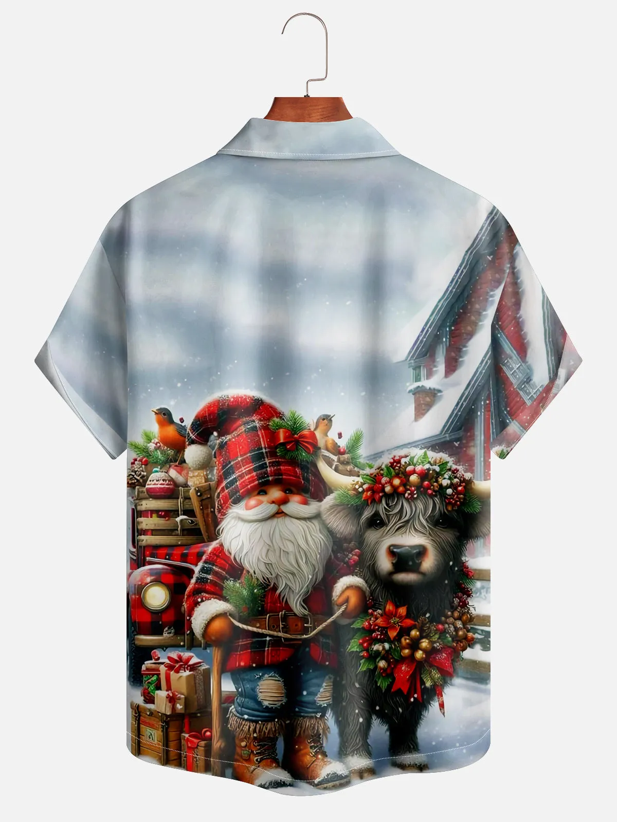 Men's Christmas Gnome and Highland Cow Festive Short Sleeve Shirt sold by Eleven Oasis product image thumbnail 2