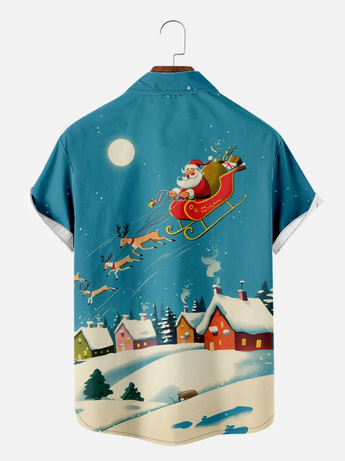 Men's Santa's Sleigh Ride Over Winter Village Short Sleeve Shirt sold by Eleven Oasis product image thumbnail 2
