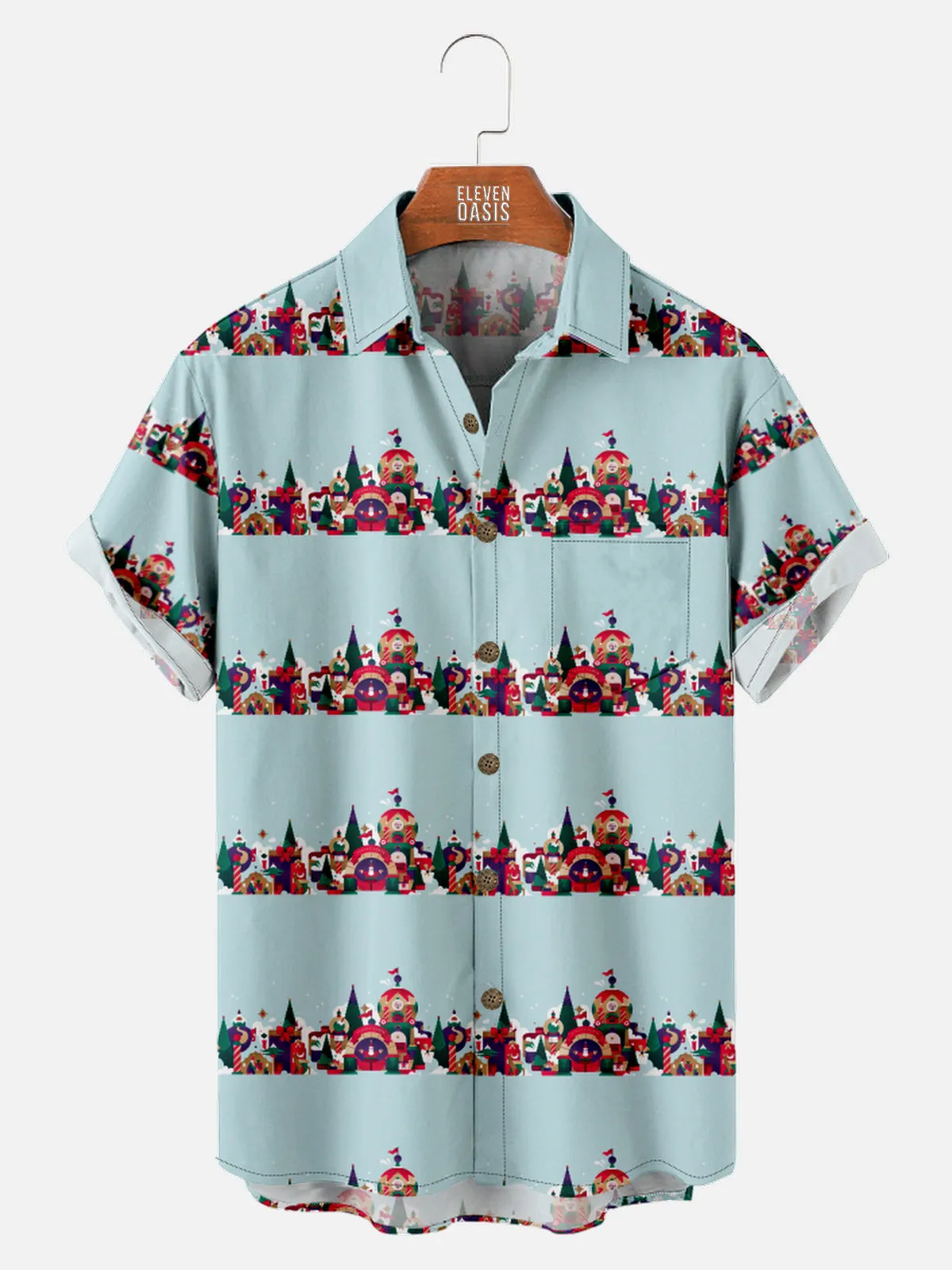 Men's Festive Scene Christmas Short Sleeve Shirt sold by Eleven Oasis