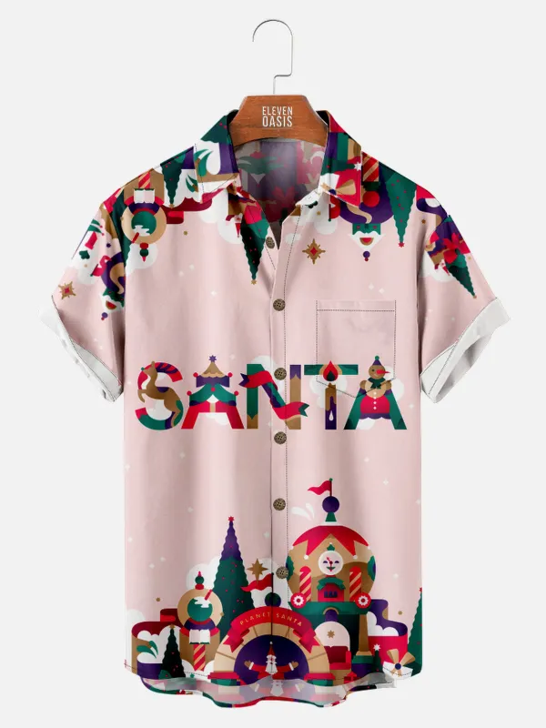 Men's Santa and Decorations Short Sleeve Shirt with Chest Pocket sold by Eleven Oasis