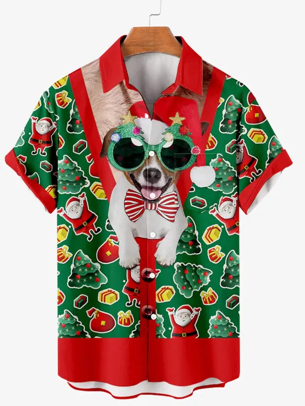 Men's Christmas Dog in Costume Short Sleeve Shirt sold by Eleven Oasis