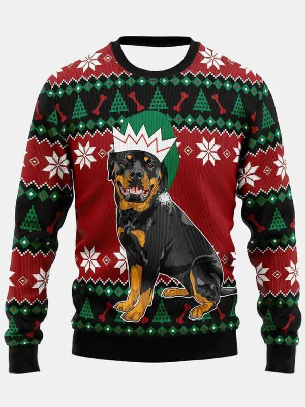 Christmas Rottweiler Elf Christmas Sweater sold by Eleven Oasis