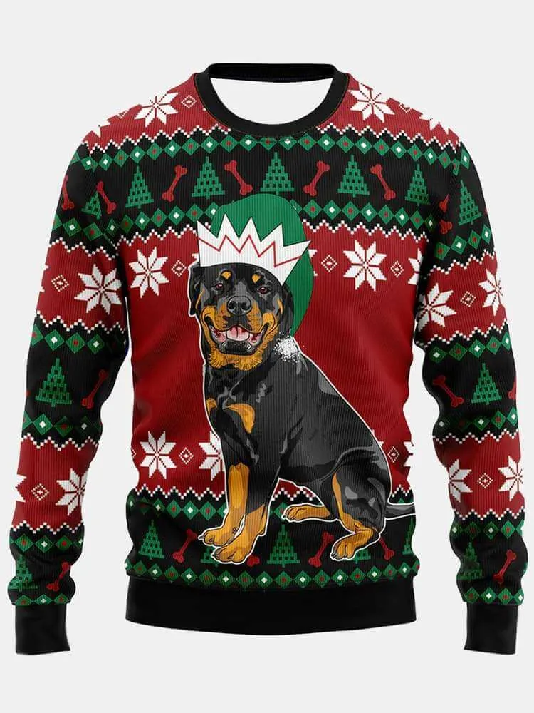 Christmas Rottweiler Elf Christmas Sweater sold by Eleven Oasis