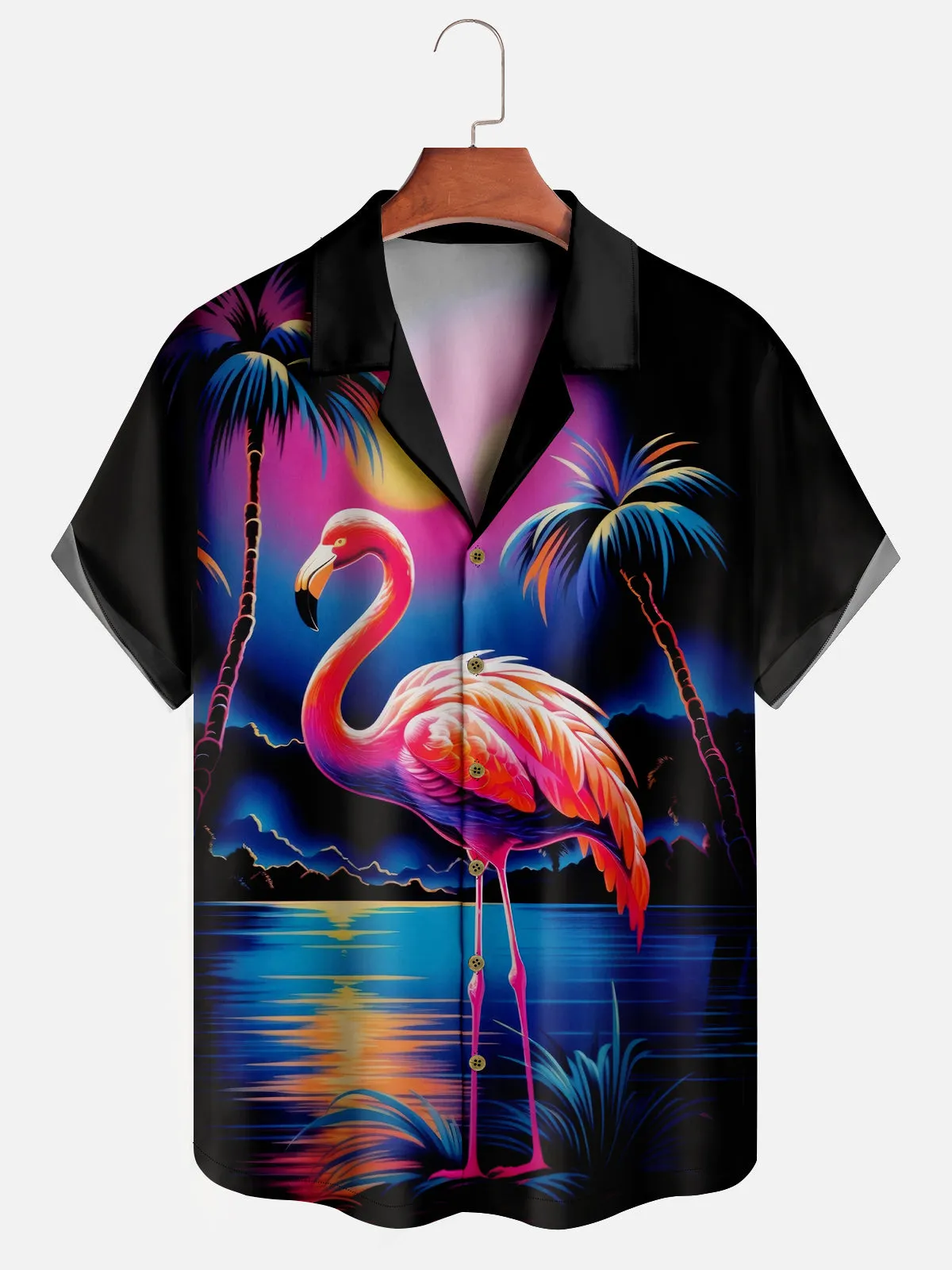 Men's Electric Flamingo Paradise Hawaiian Short Sleeve Shirt sold by Eleven Oasis
