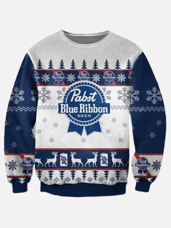 Ugly Christmas Pabst Blue Ribbon Beer Sweatshirt sold by Eleven Oasis
