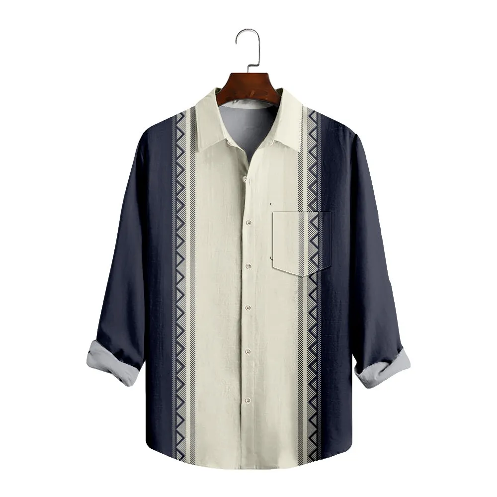 Men's Geometric Trim Panel Long Sleeve Shirt sold by Eleven Oasis