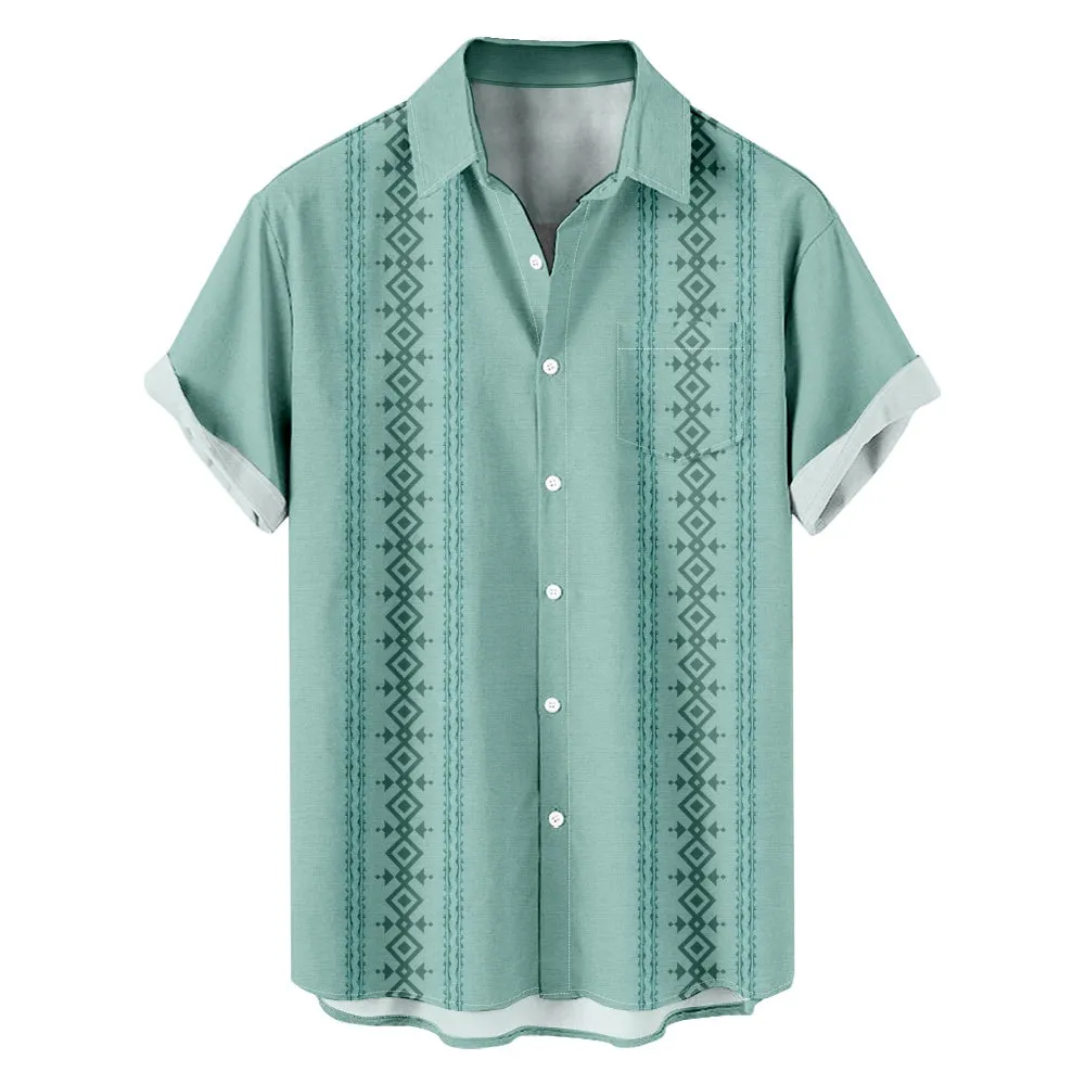 Men's Traditional Geometric Border Short Sleeve Shirt sold by Eleven Oasis
