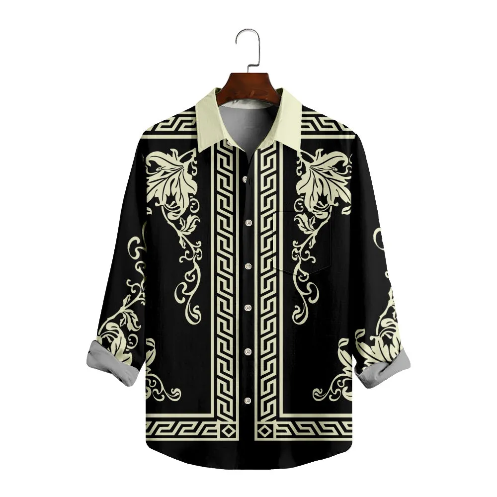 Men's Greek Key Baroque Long Sleeve Shirt sold by Eleven Oasis