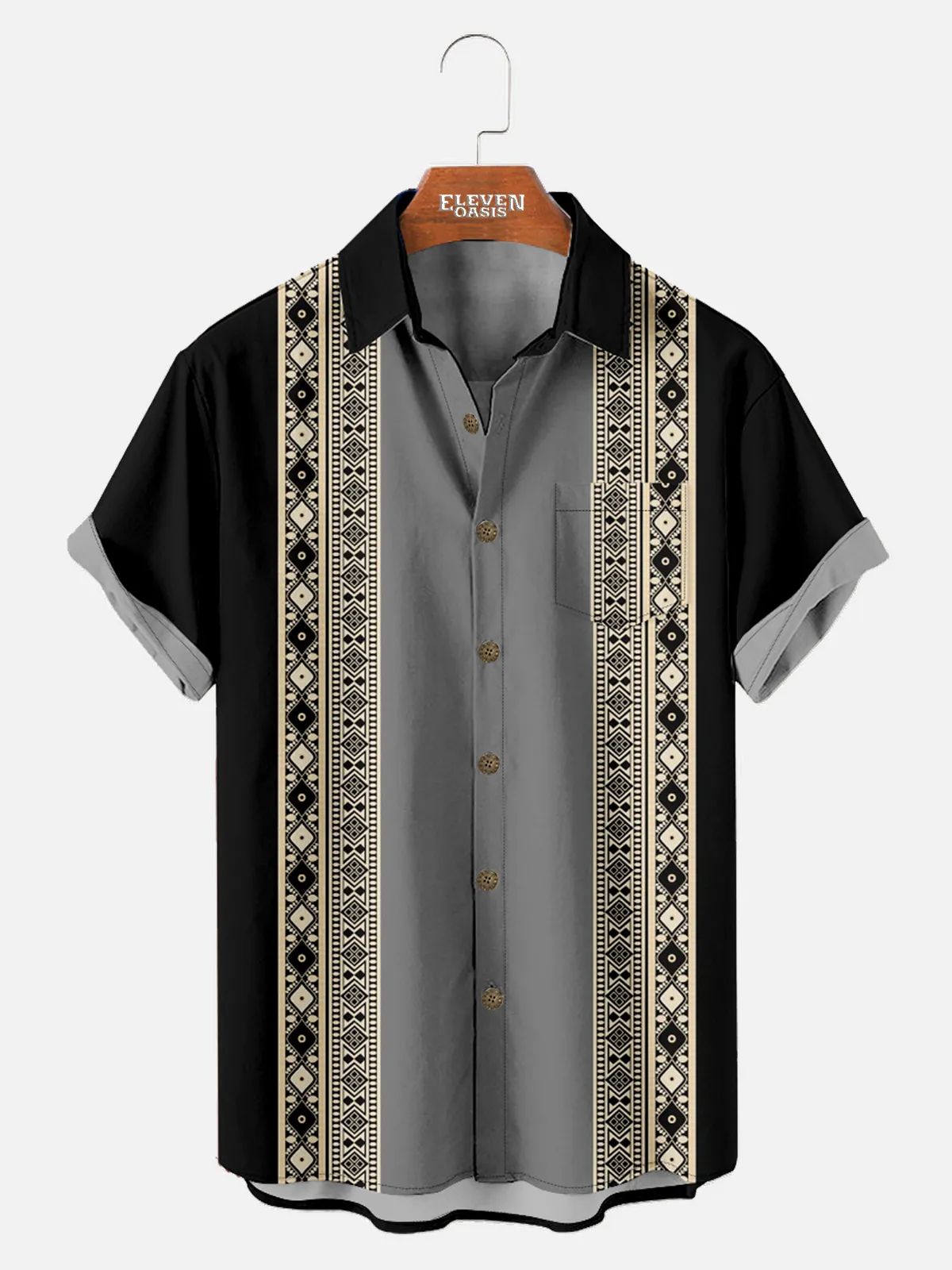 Men's Geometric Stripes Pattern Short Sleeve Shirt sold by Eleven Oasis