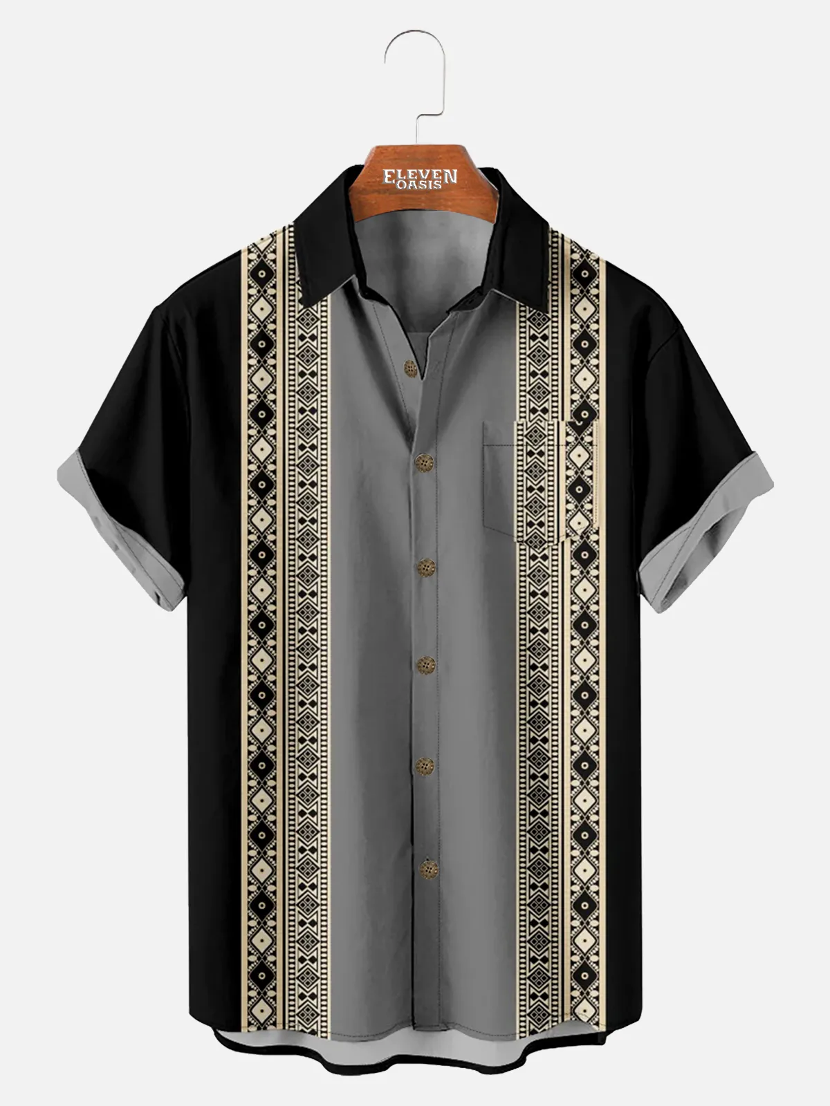 Men's Aztec Border Geometric Short Sleeve Shirt sold by Eleven Oasis