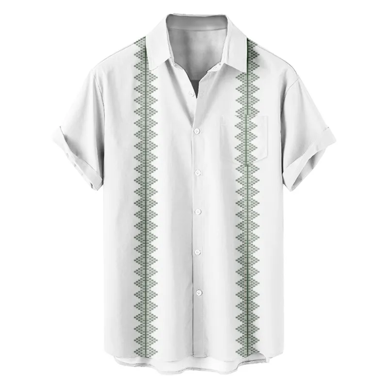 Men's Simple Pattern Striped Every Day Short Sleeve Shirt with Chest Pocket sold by Eleven Oasis