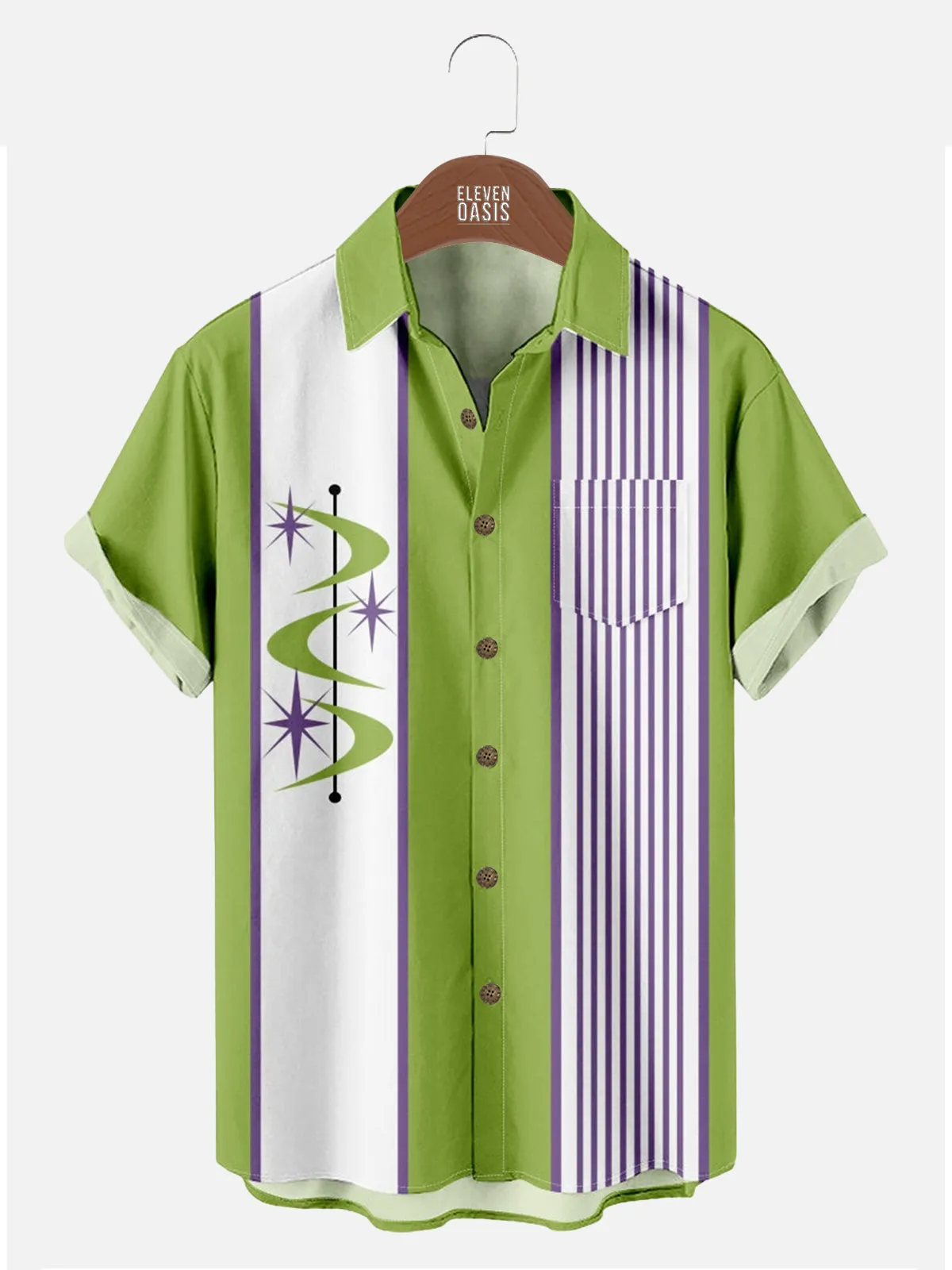 Men's Retro Atomic Starburst Bowling Short Sleeve Shirt sold by Eleven Oasis