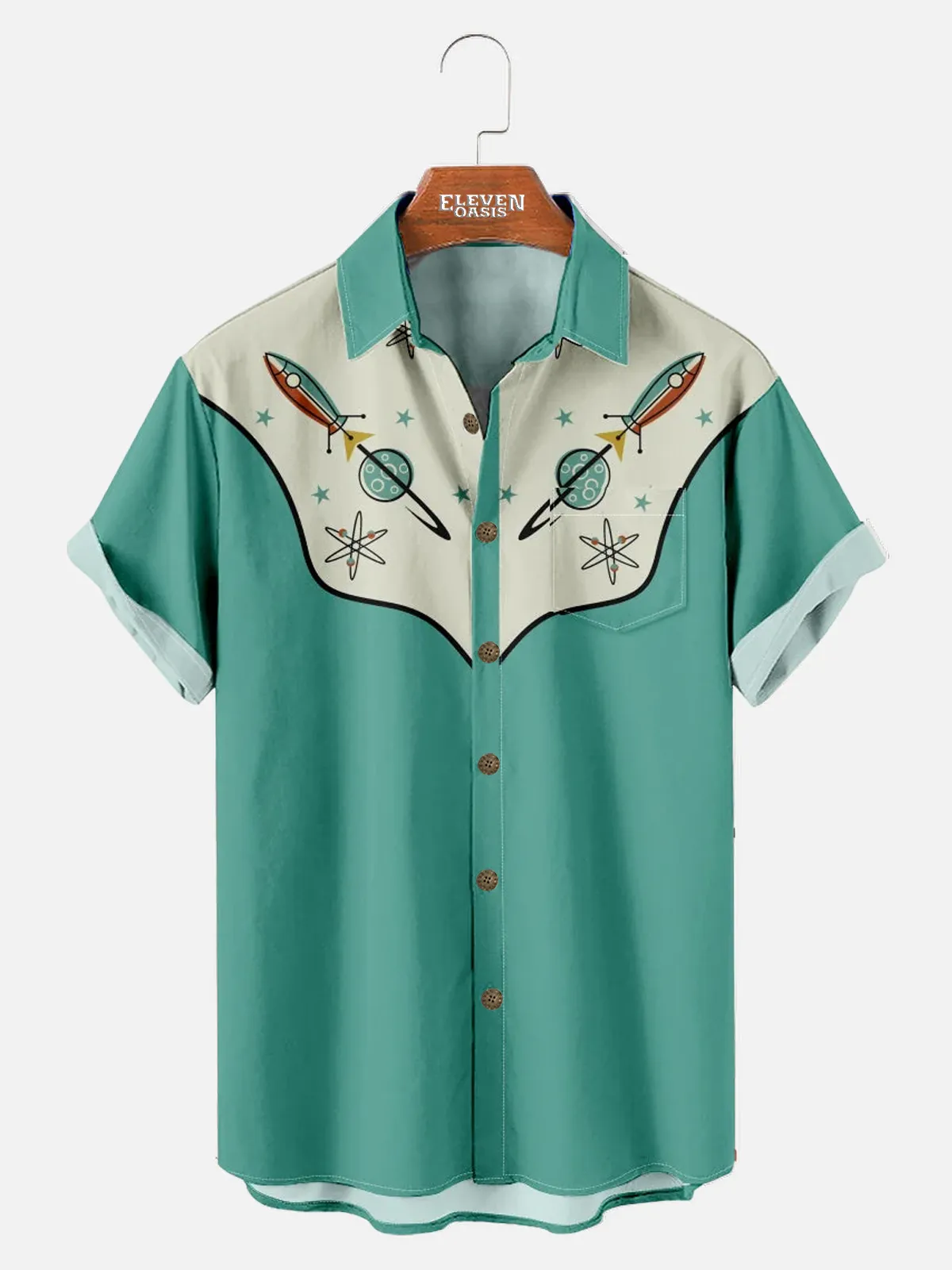 Men's Cowboy Western Spaceship Short Sleeve Shirt sold by Eleven Oasis