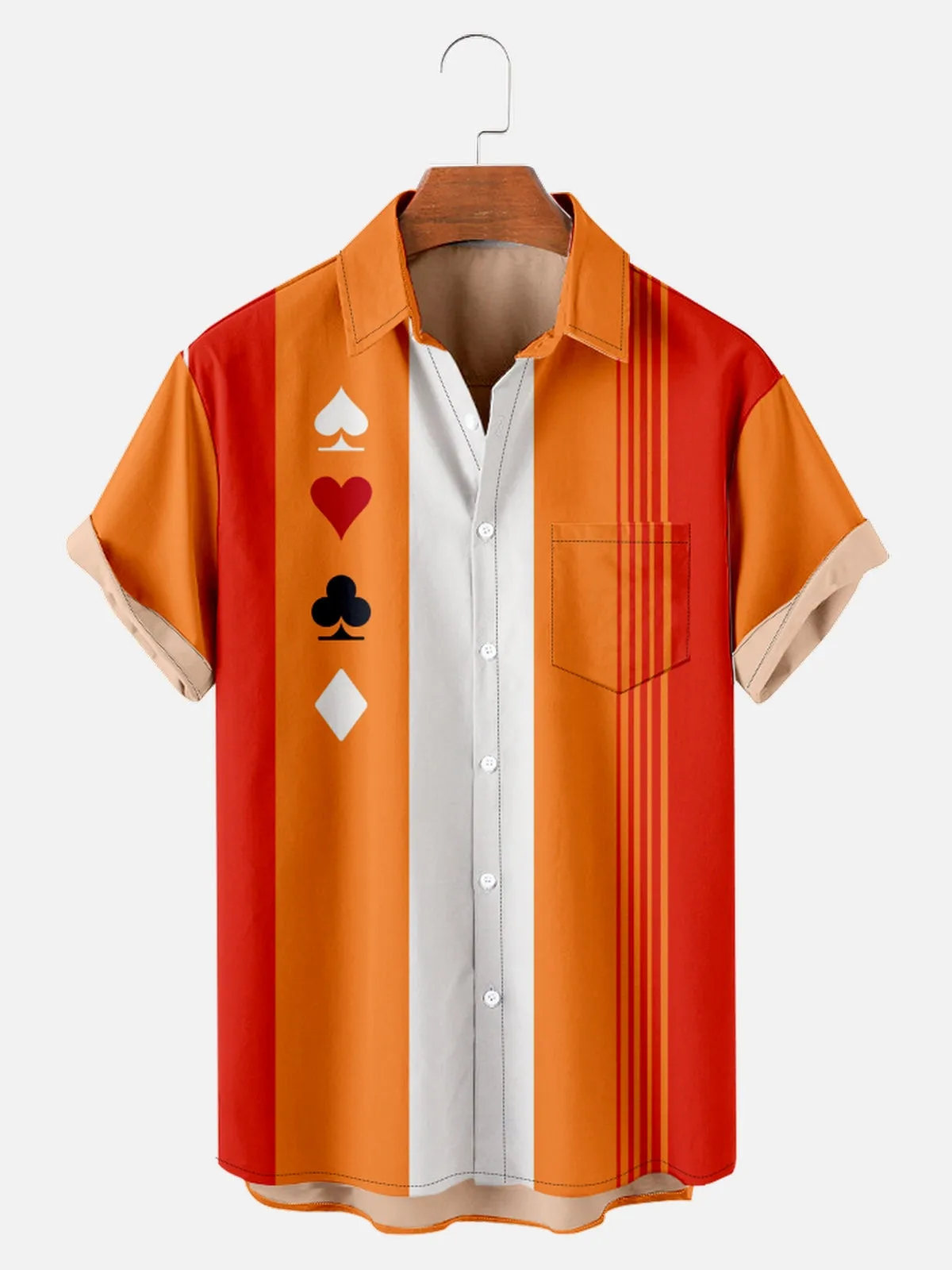 Men's Card Suits Stripe Bowling Short Sleeve Shirt sold by Eleven Oasis product image thumbnail 5