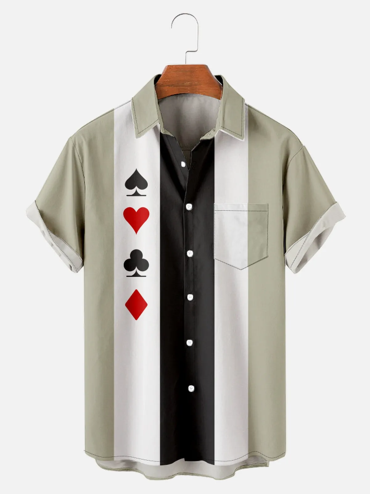 Men's Card Suits Stripe Bowling Short Sleeve Shirt sold by Eleven Oasis product image thumbnail 3