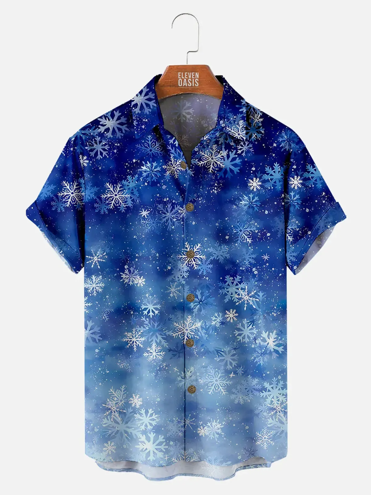 Men's Blue Snowflake Pattern Short Sleeve Shirt sold by Eleven Oasis