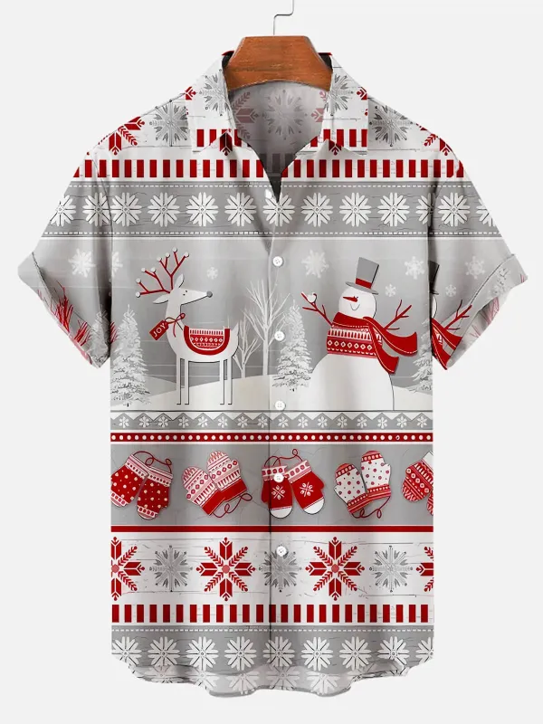 Men's Winter Joy Snowman & Reindeer Christmas Short Sleeve Shirt sold by Eleven Oasis